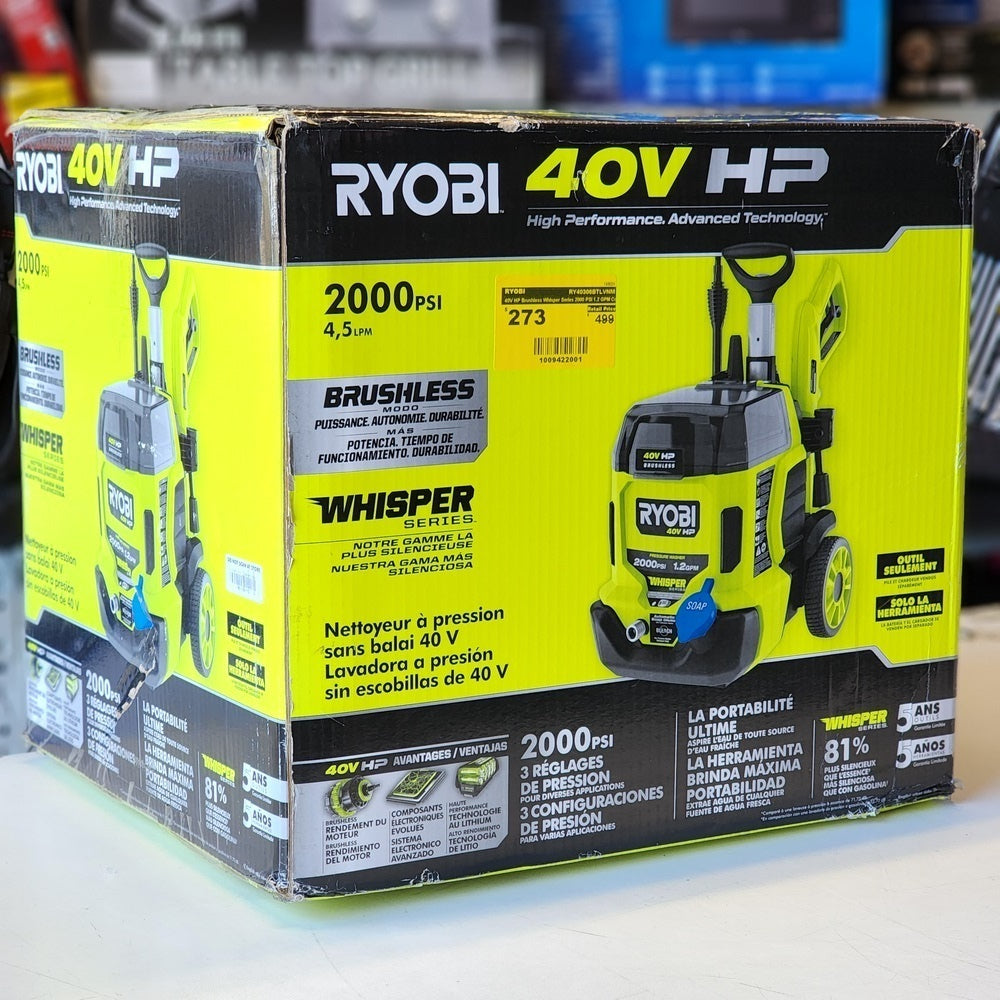 40V HP Brushless Whisper Series 2000 PSI 1.2 GPM Cold Water Electric Pressure Washer (Tool Only) (RY40306BTLVNM) 40V HP Brushless Whisper Series 2000 PSI 1.2 GPM Cold Water Electric Pressure Washer (Tool Only) (RY40306BTLVNM)